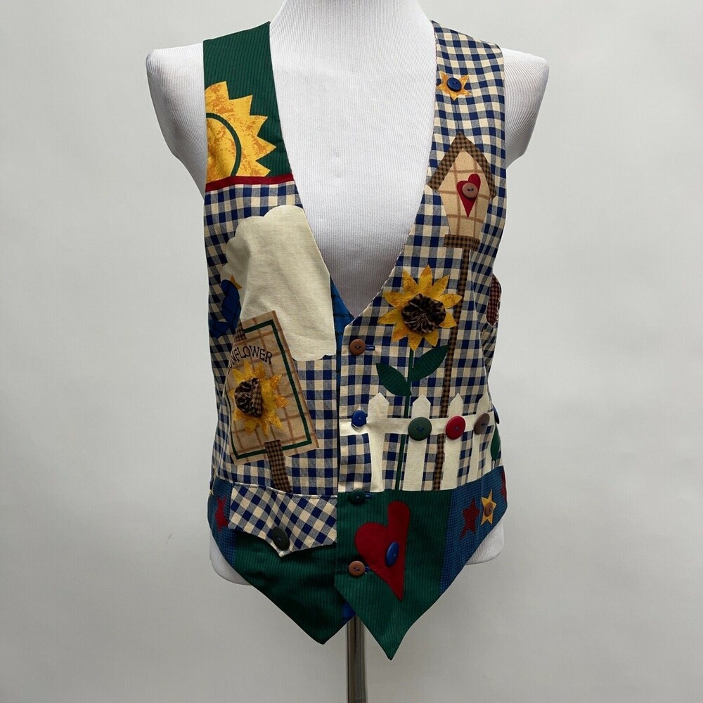 Women's Vest Top Size‎ Small Multicolor Blue Green Yellow Sunflower Picket Fence